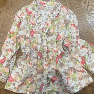 JM Collection 100% linen  Floral Button-Down Shirt